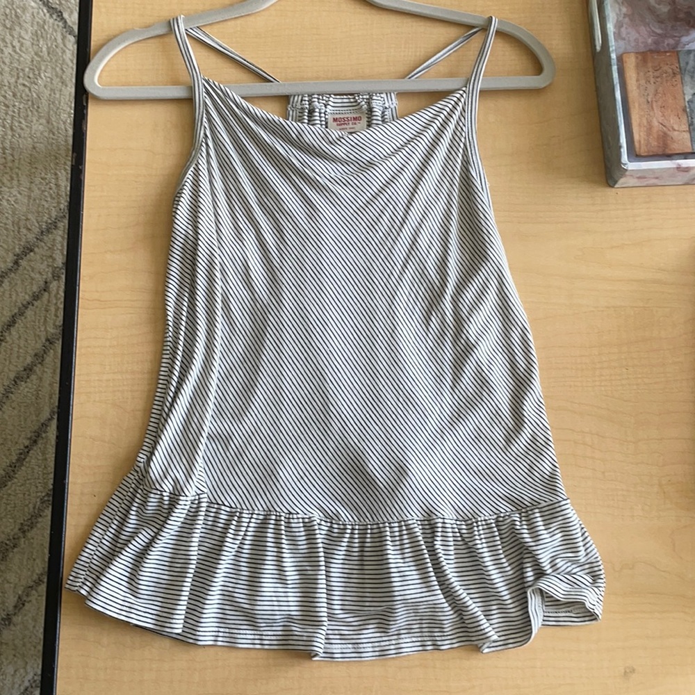 Striped Peplum Tank Top with a Swoop Neckline